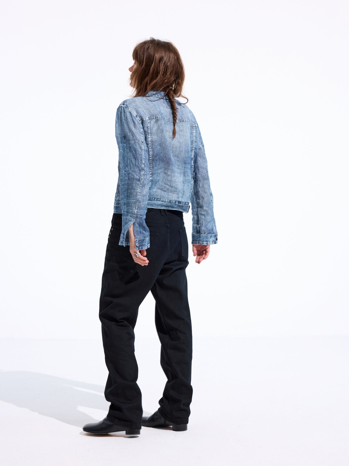 Denim-Print Ramie Shirt