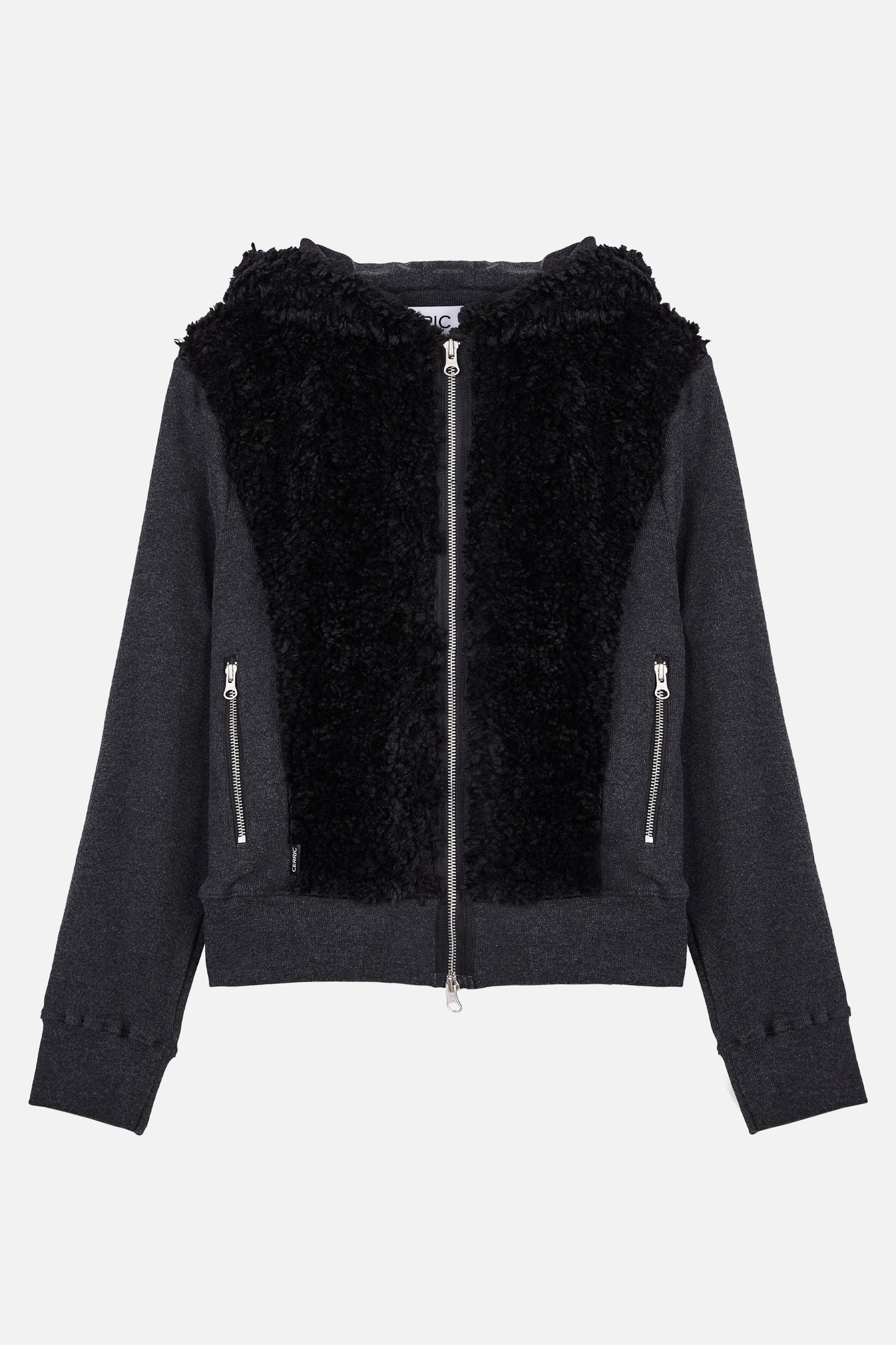 FUZZY FLEECE HOOD ZIP UP / BLACK
