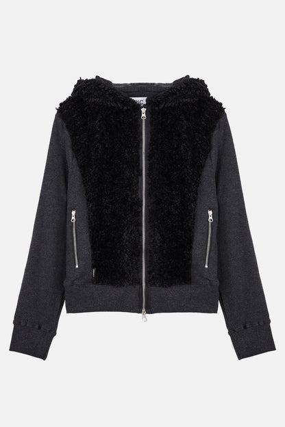 FUZZY FLEECE HOOD ZIP UP / BLACK