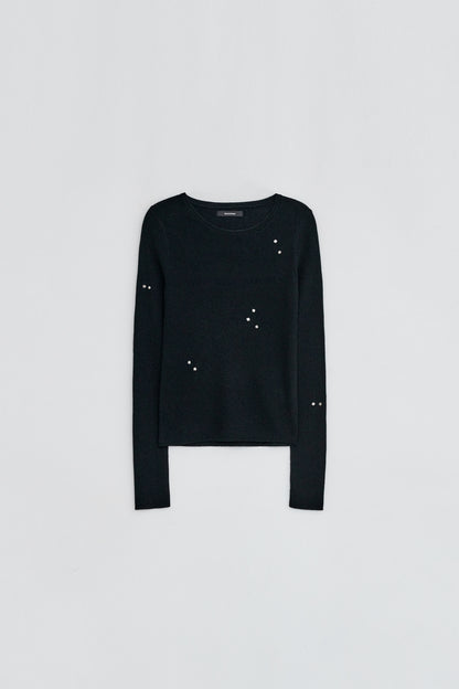 SLIM RIBBED SNAP KNIT BLACK