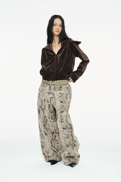 SHIRRING ZIP UP / BROWN