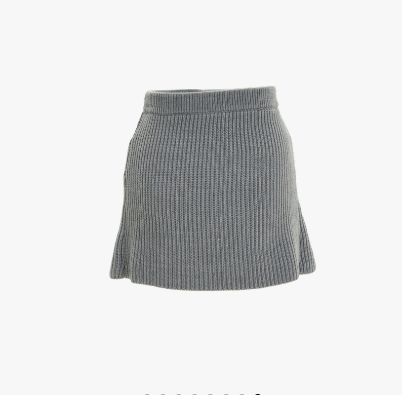 Gray Coarse Rod Wool Lace Splice Skirt