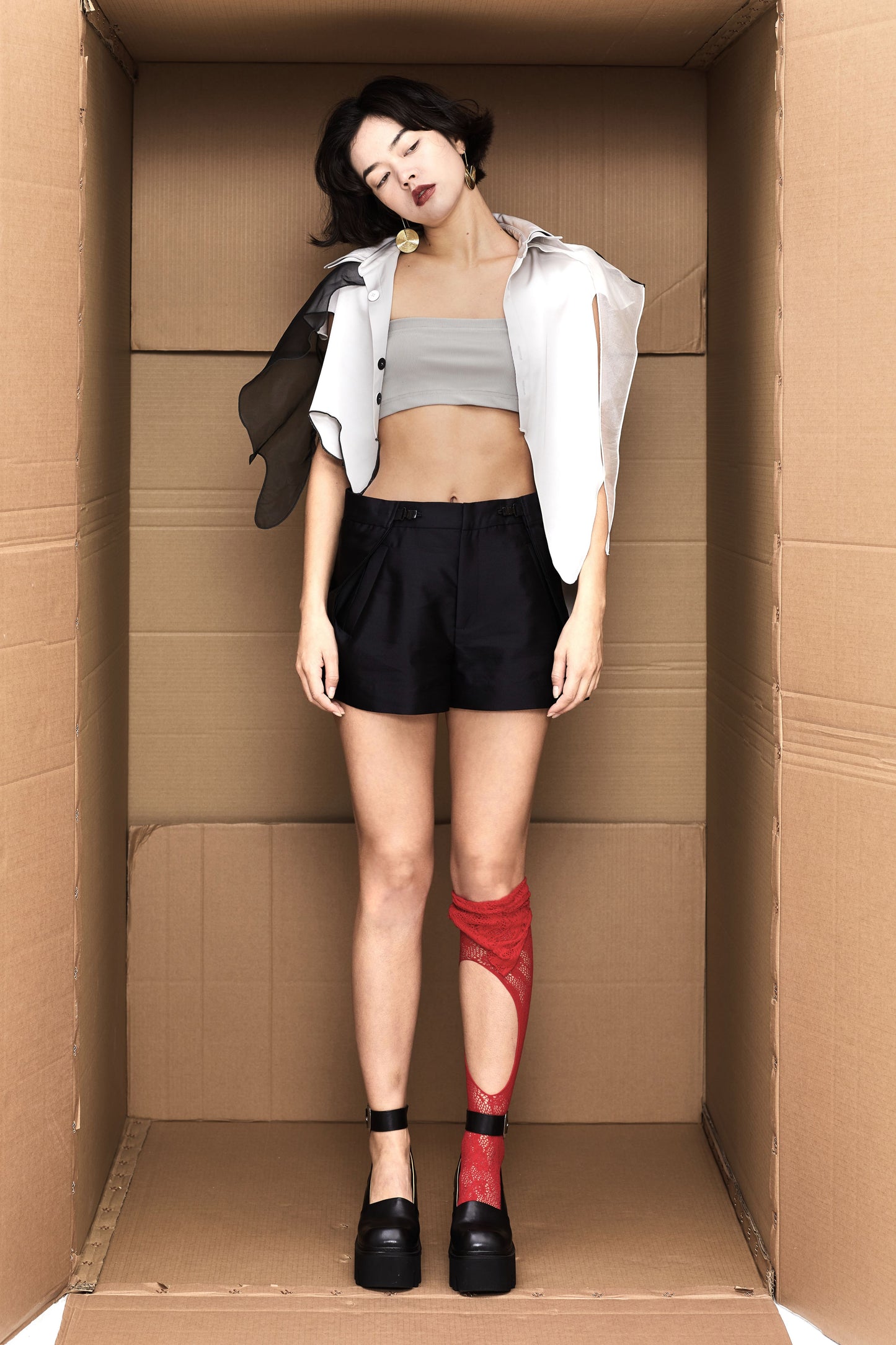 Box-Shaped Pleated Waist Shorts