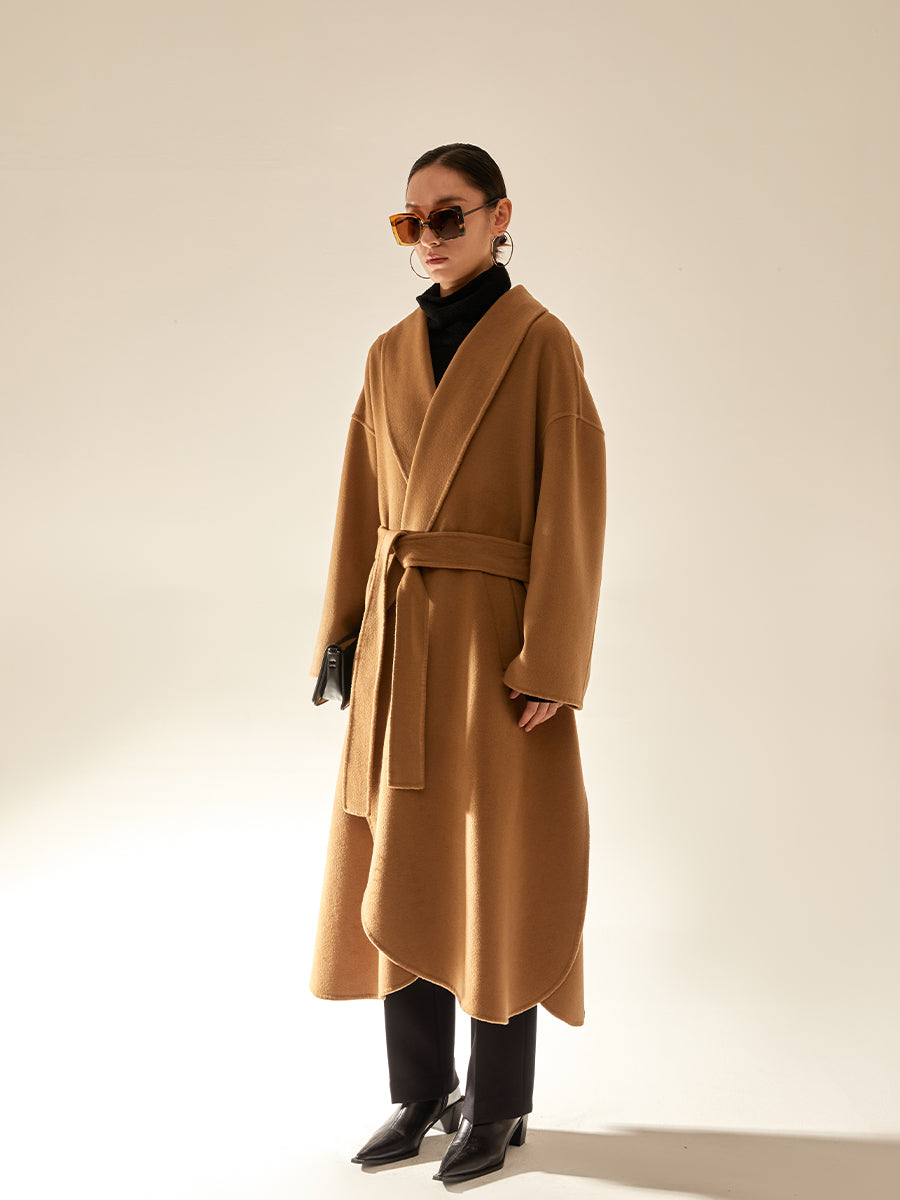 Robe-Style Reversible Wool Coat