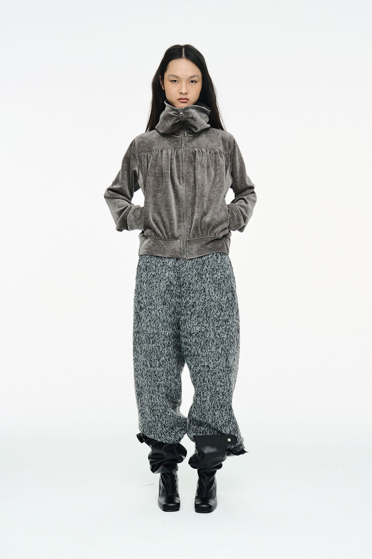 SHIRRING ZIP UP / GRAY