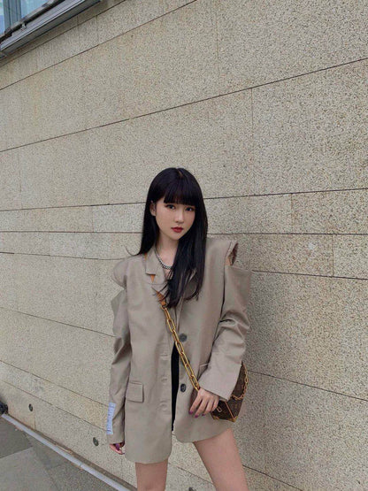 ONOFFON Spring Summer New Khaki Outer Seam Off-Shoulder Suit