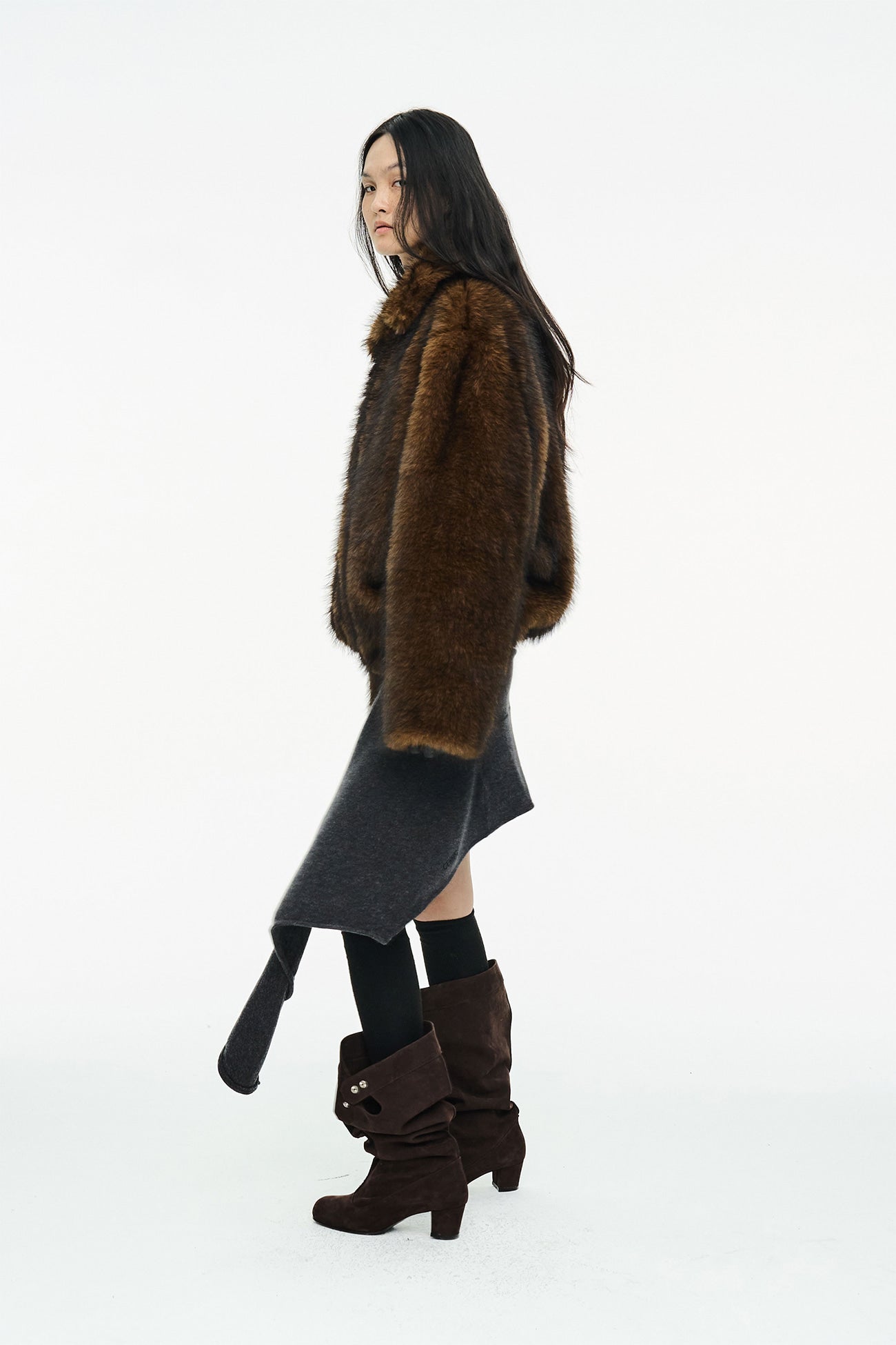 BRUSHED FUR JACKET / BROWN