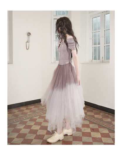 Wave V-Neck Off-Shoulder Tube Dress 2.0 Purple