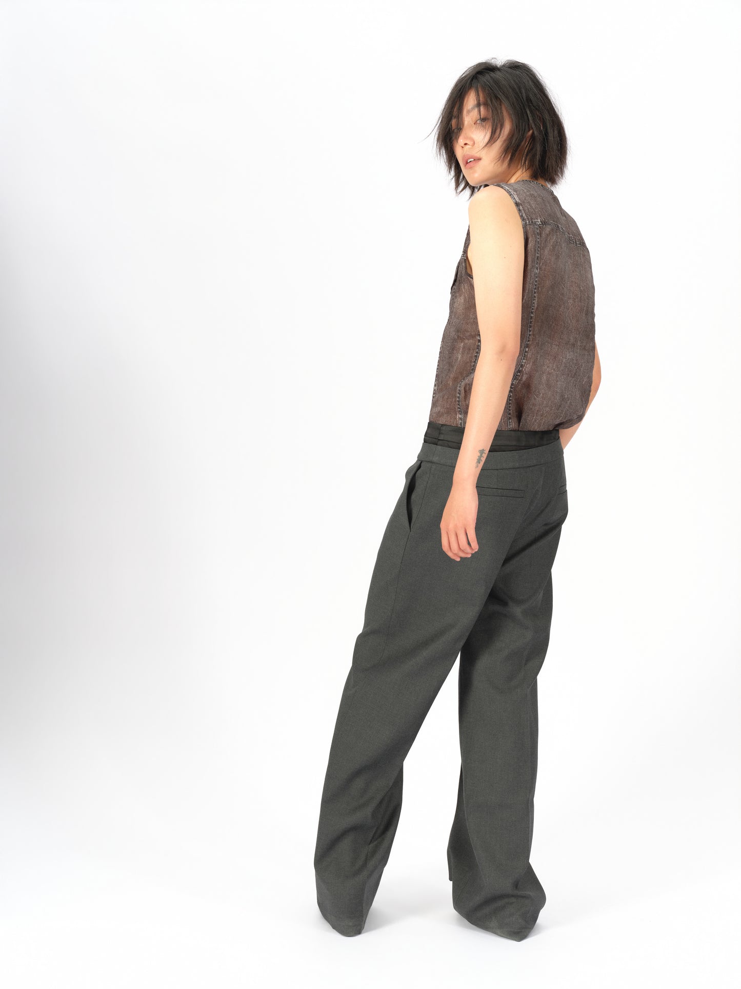 Longline Denim-Print Ramie Tank