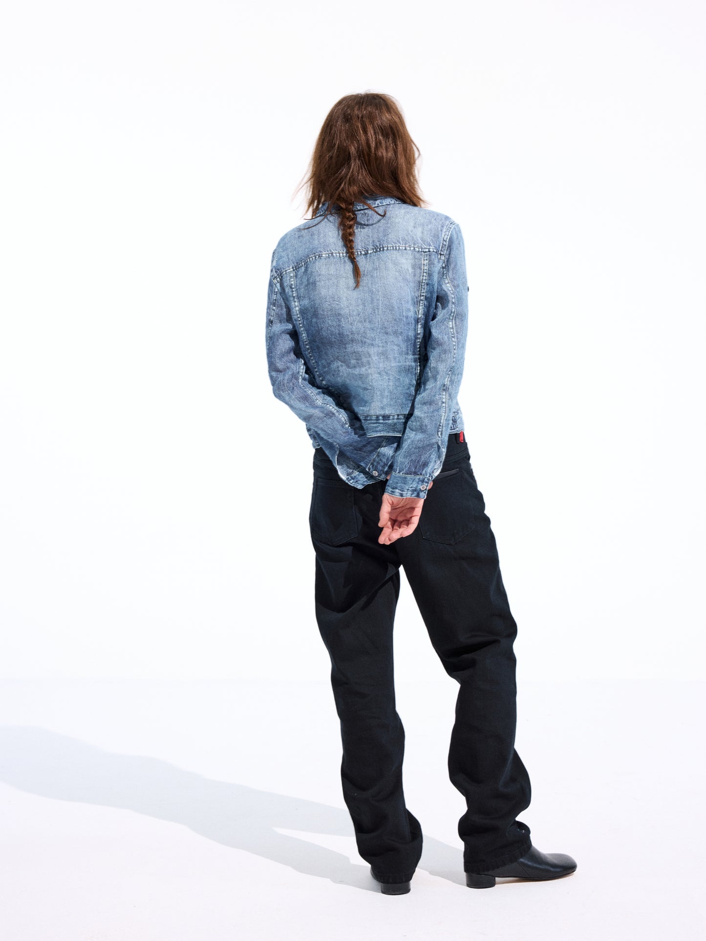 Denim-Print Ramie Shirt