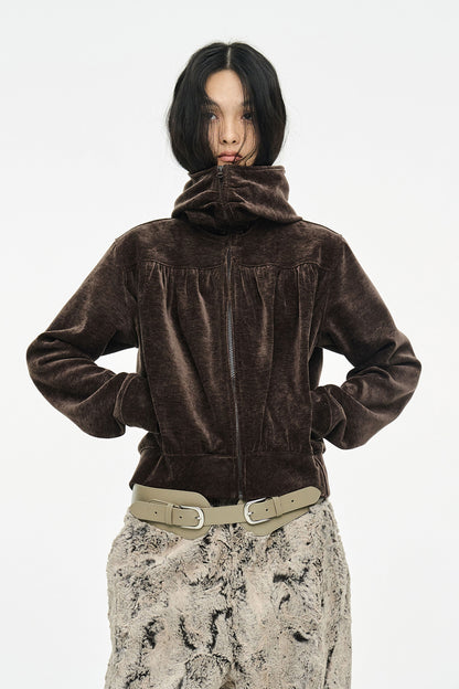 SHIRRING ZIP UP / BROWN