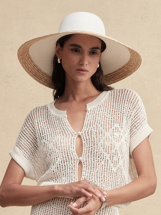 White-Topped Wide Brim Fedora