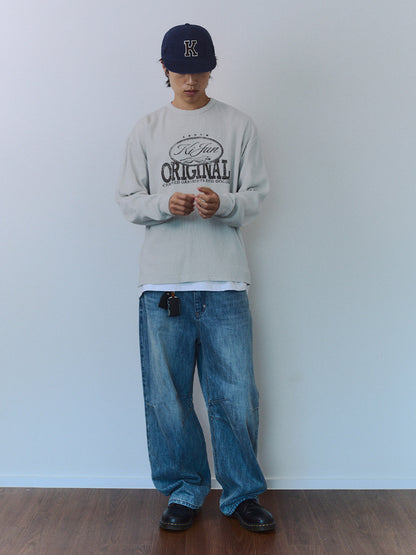 Kijun MEN｜Original Logo Waffle Long Sleeve Tee Light Grey