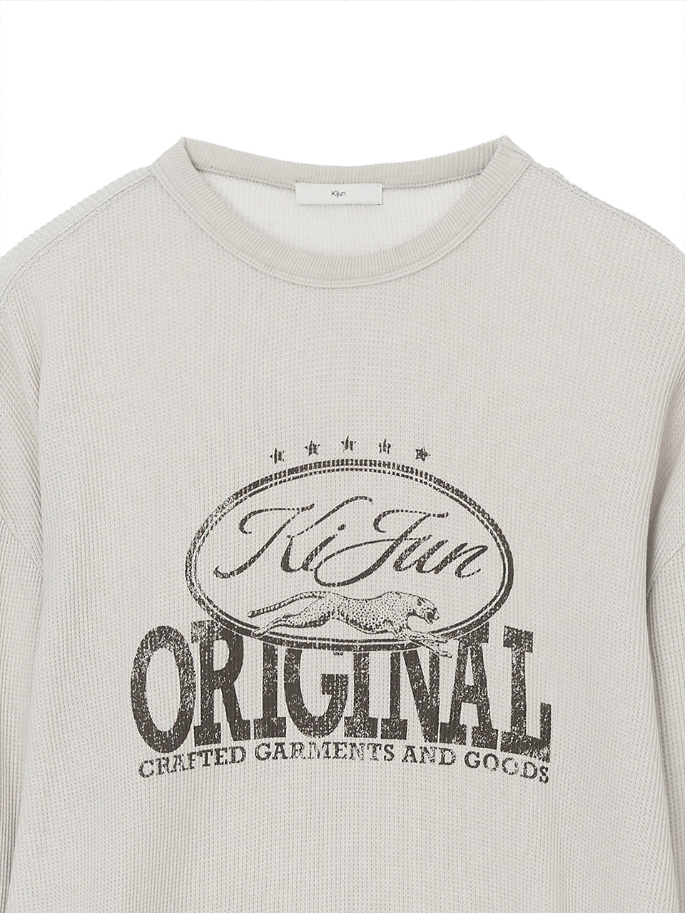 Kijun MEN｜Original Logo Waffle Long Sleeve Tee Light Grey