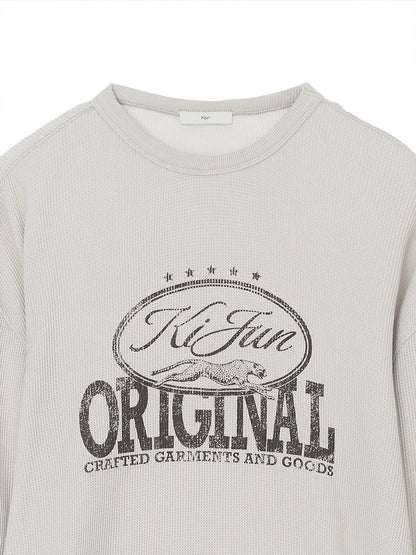 Kijun MEN｜Original Logo Waffle Long Sleeve Tee Light Grey