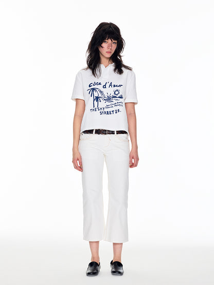 V-NECK LOW WAIST LONG LEG CROPPED JEANS