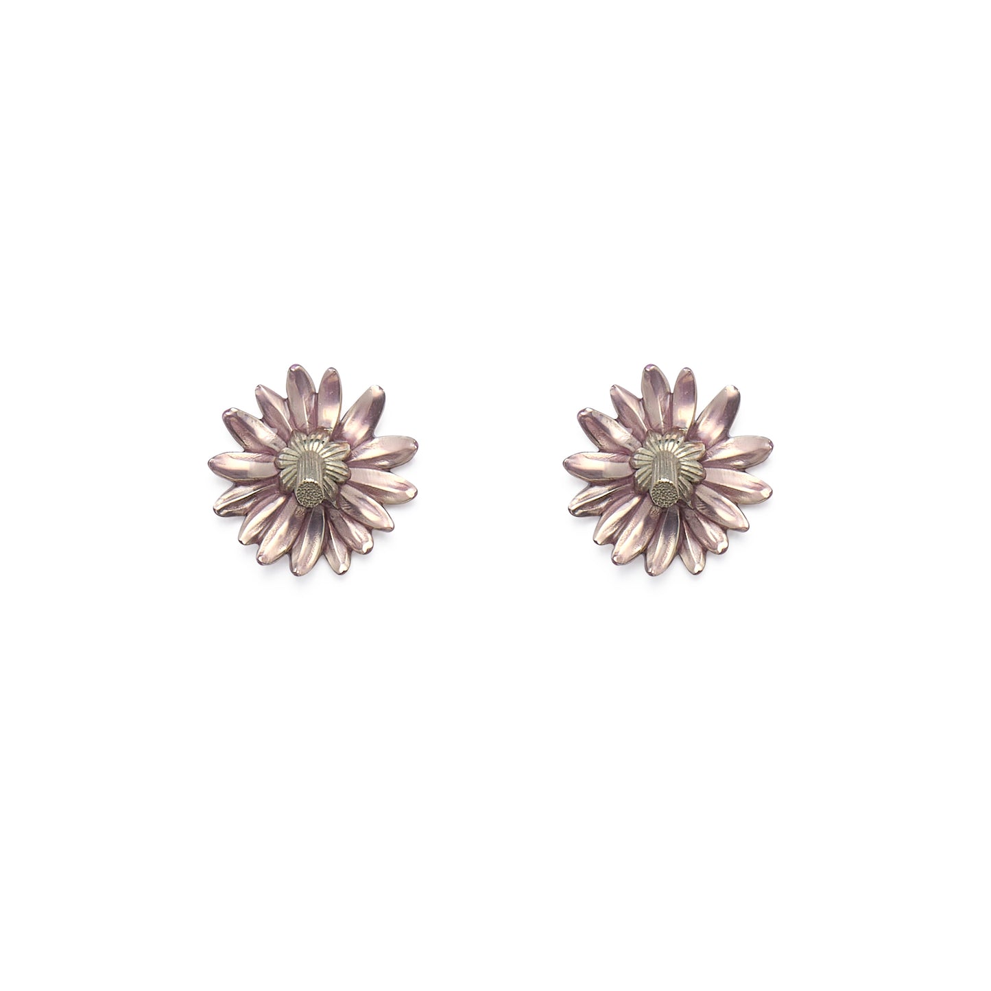 Inverted Daisy Flower Stem Stud Earrings (Translucent Pink Enamel)