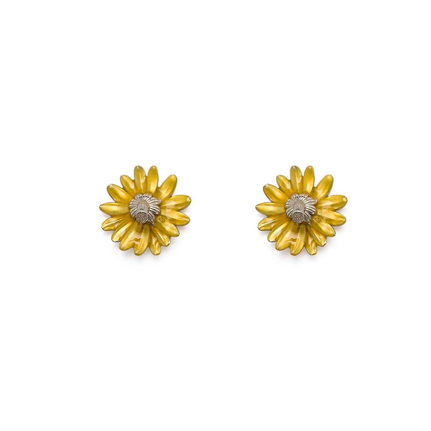 Inverted Daisy Flower Stem Stud Earrings (Translucent Yellow Enamel)