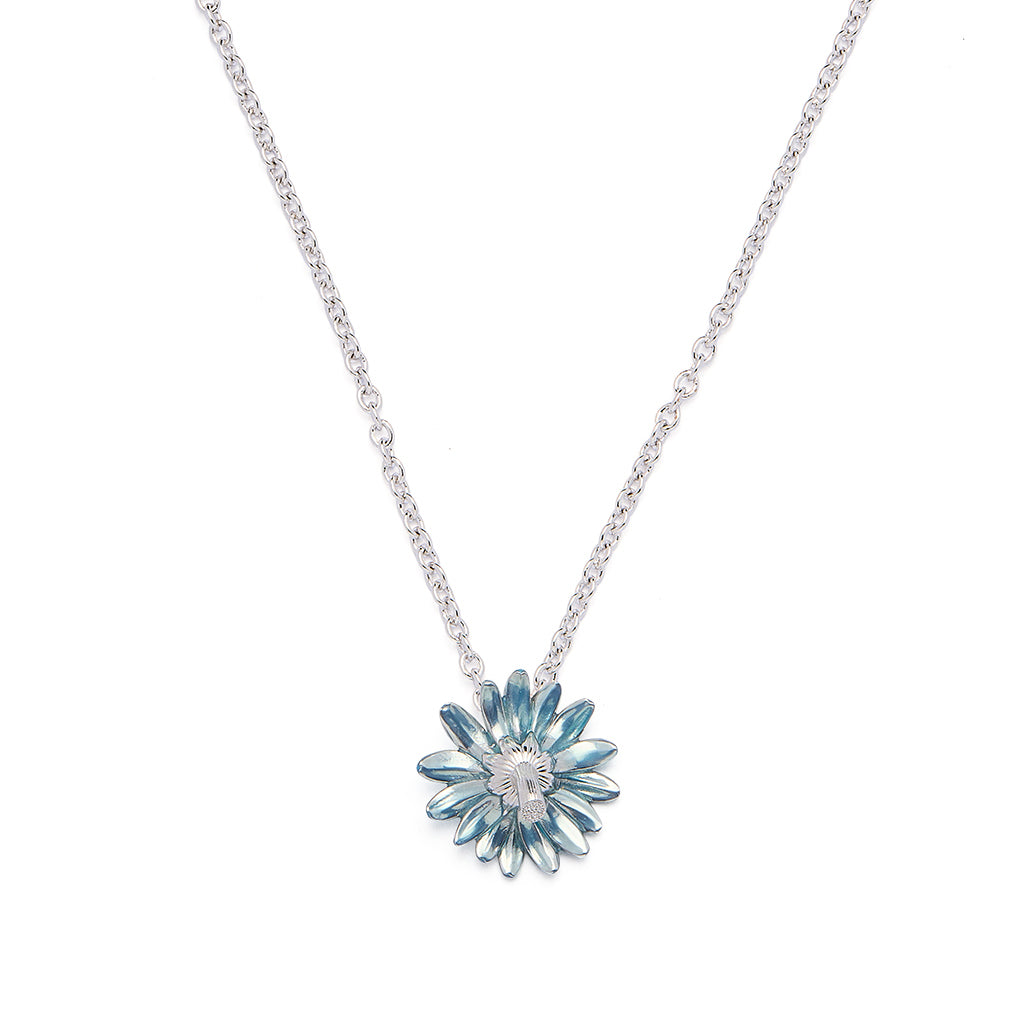 Inverted Daisy Pendant Necklace (Translucent Blue Enamel)