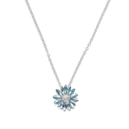 Inverted Daisy Pendant Necklace (Translucent Blue Enamel)