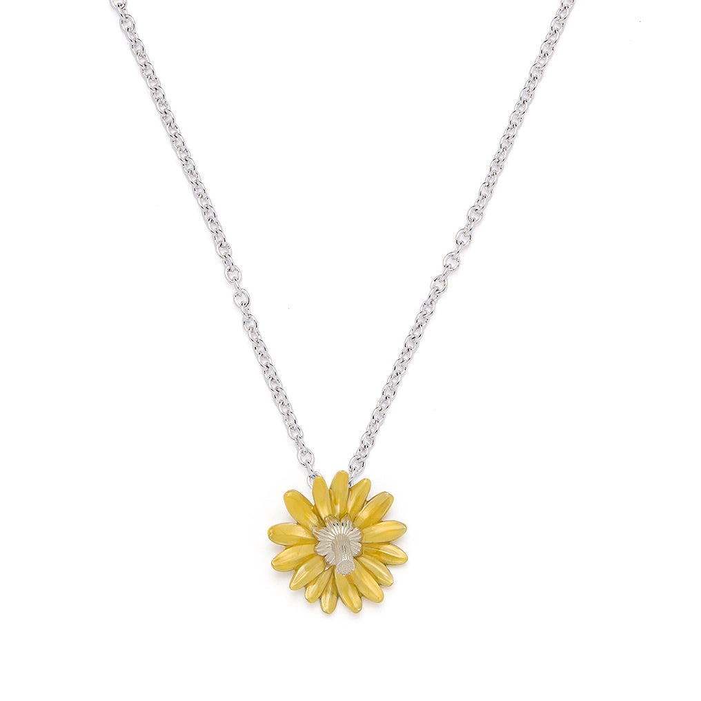 Inverted Daisy Pendant Necklace (Translucent Yellow Enamel)
