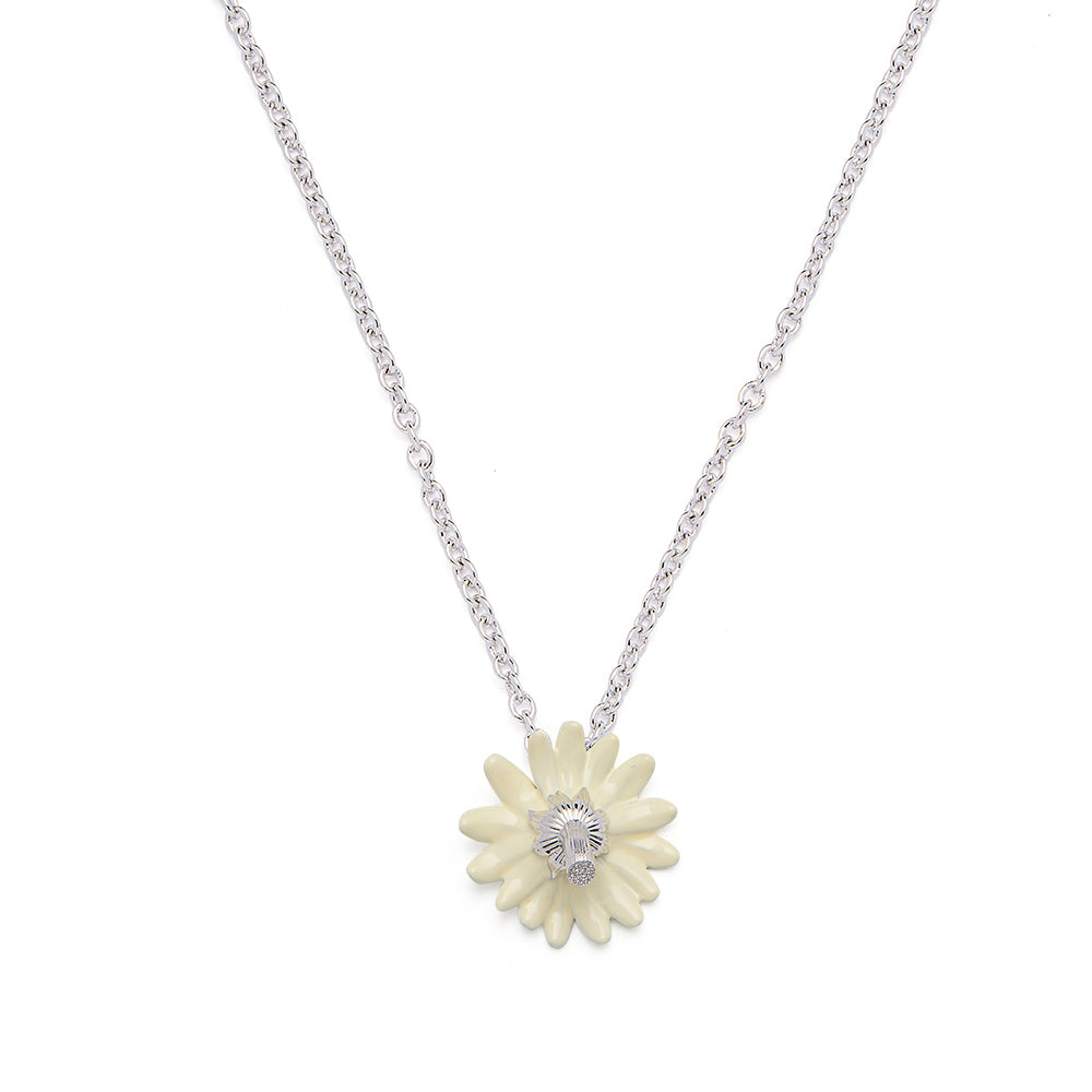 Inverted Daisy Pendant Necklace (White Enamel)