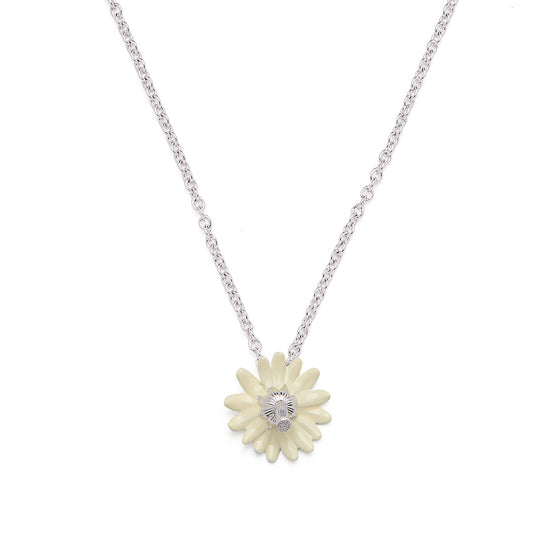 Inverted Daisy Pendant Necklace (White Enamel)