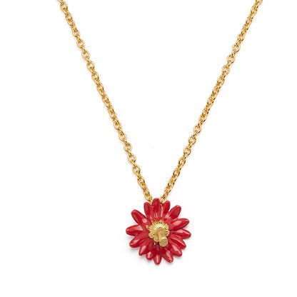 Inverted Daisy Pendant Necklace (Red Enamel)