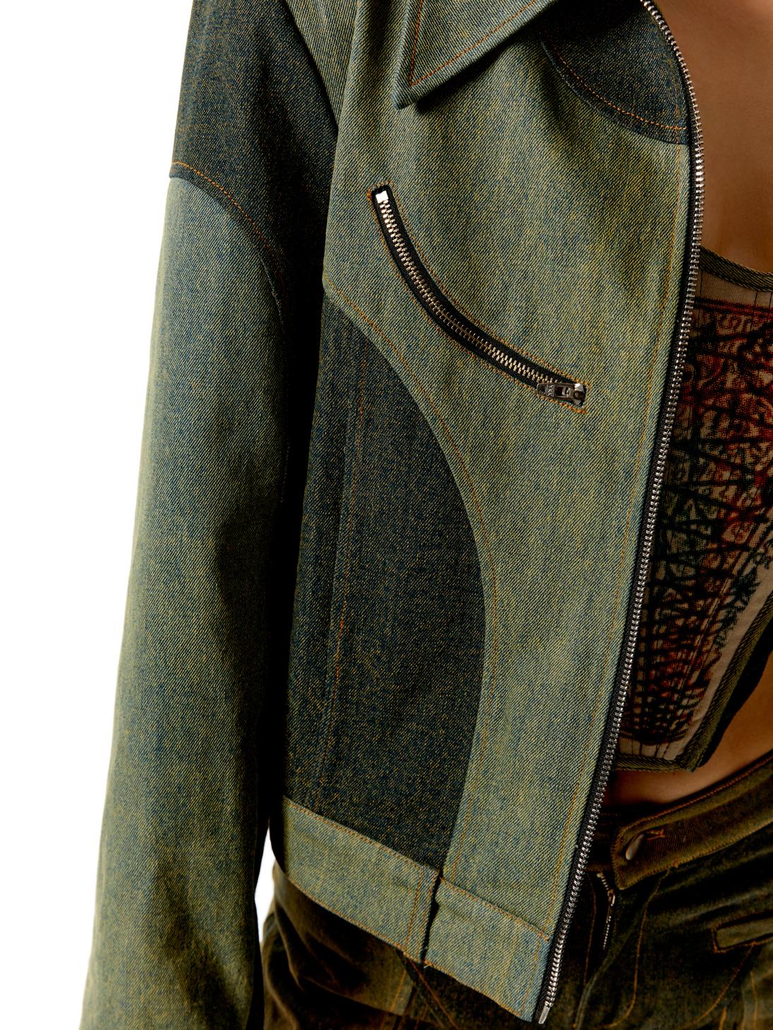 Denim Patchwork Western Zippered Jacket