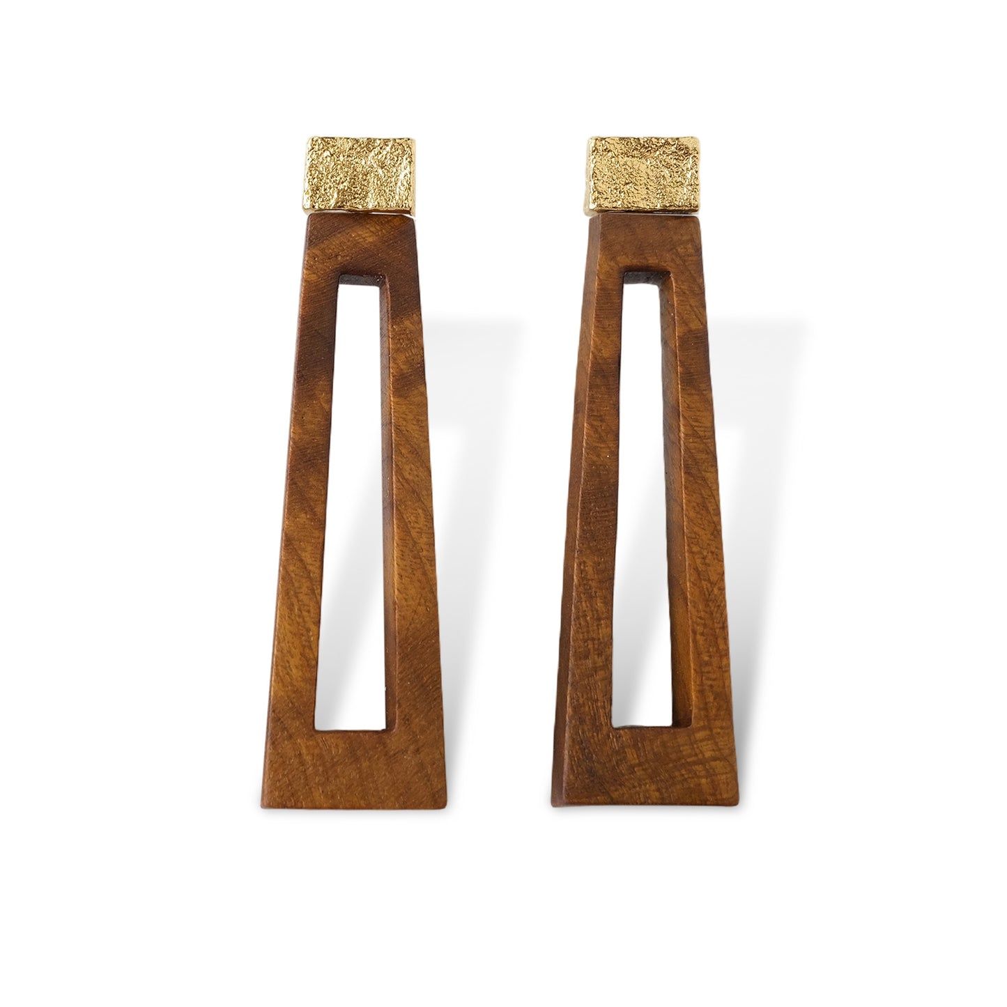 Li Realm Window Lattice Shadow Earring Golden Nanmu Wood Gold