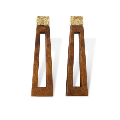 Li Realm Window Lattice Shadow Earring Golden Nanmu Wood Gold