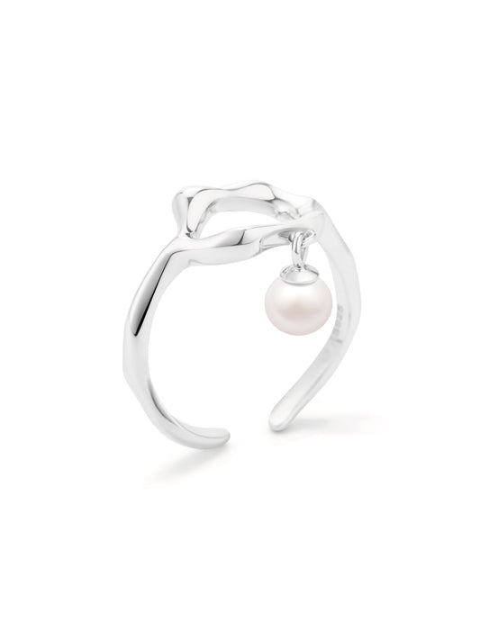 Natural Freshwater Pearl Loop Open Ring | 925 Sterling Silver