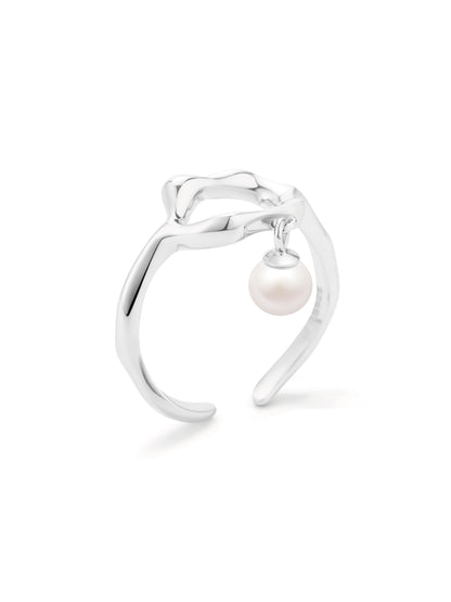 Natural Freshwater Pearl Loop Open Ring | 925 Sterling Silver