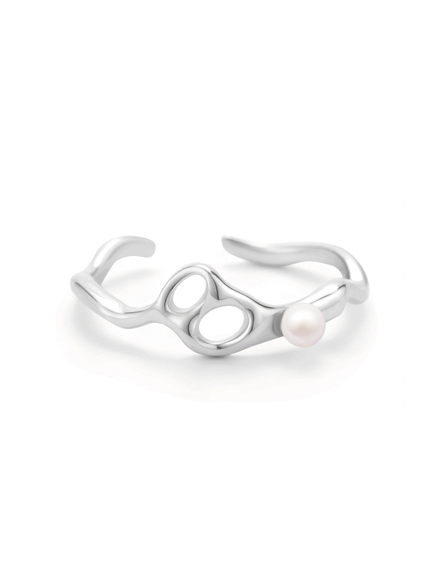 Natural Freshwater Pearl Circle Open Ring | 925 Sterling Silver