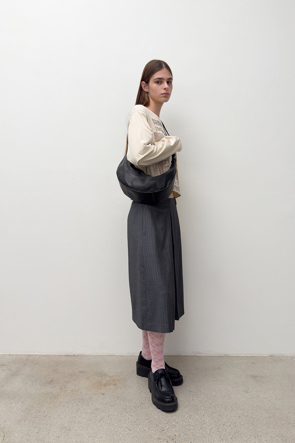 LOW RISE MIDI SKIRT GREY