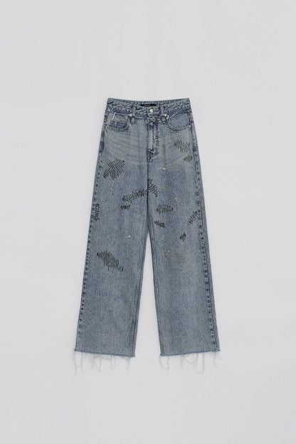 STITCHED DENIM PANTS