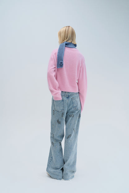 STITCHED DENIM PANTS