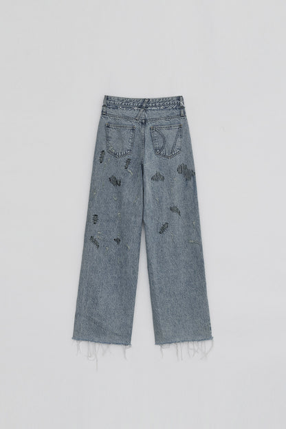 STITCHED DENIM PANTS