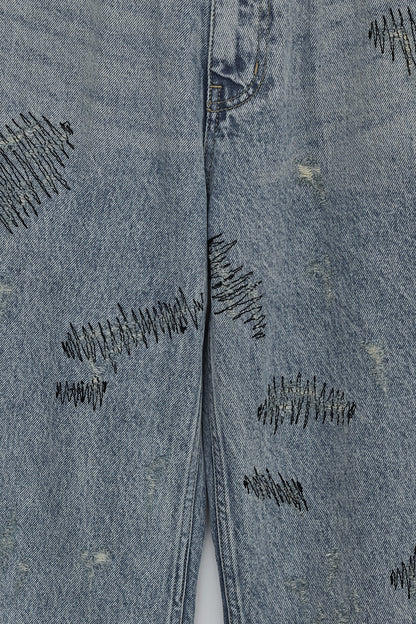STITCHED DENIM PANTS