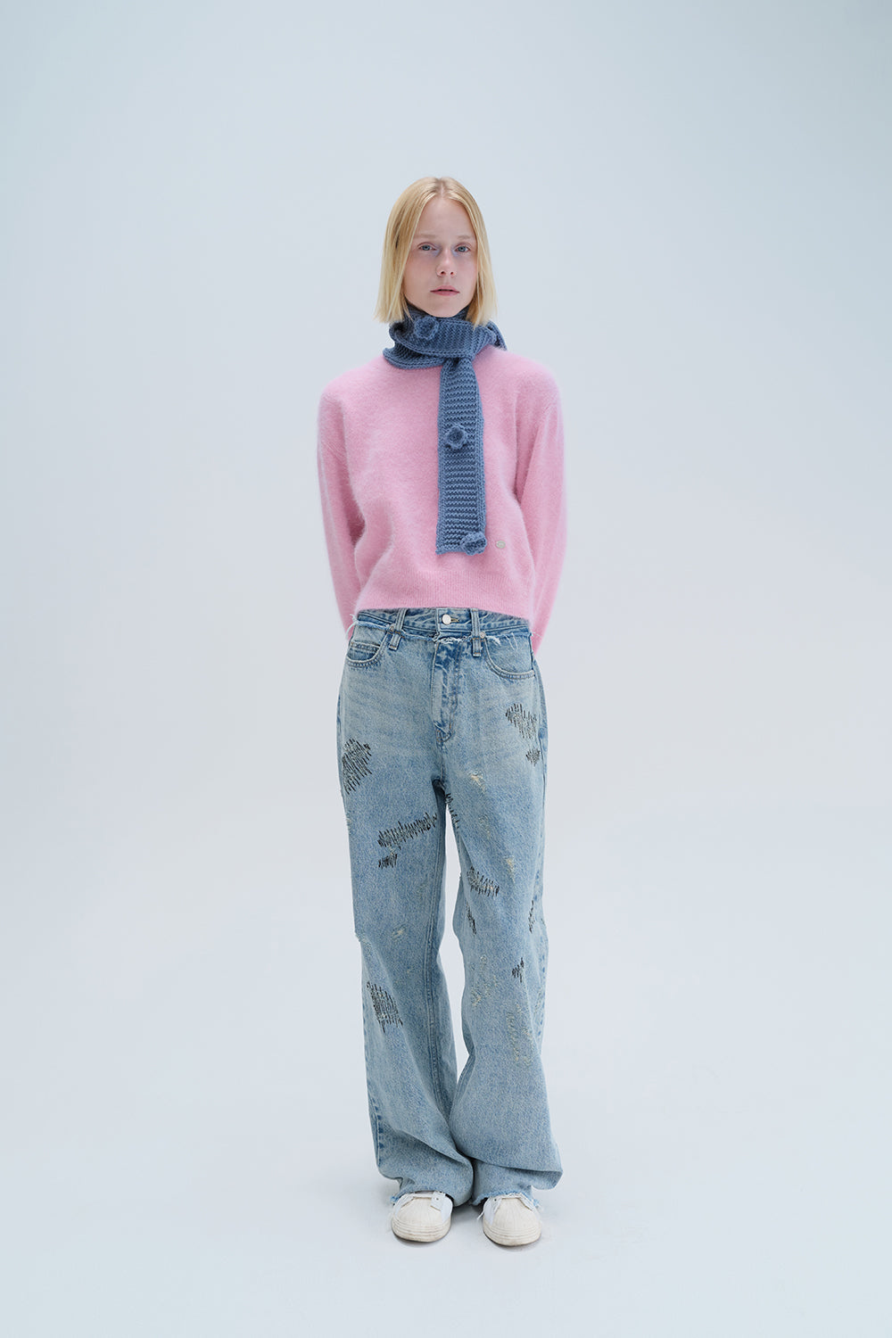 STITCHED DENIM PANTS