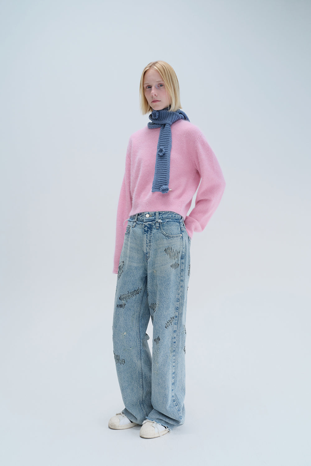 STITCHED DENIM PANTS