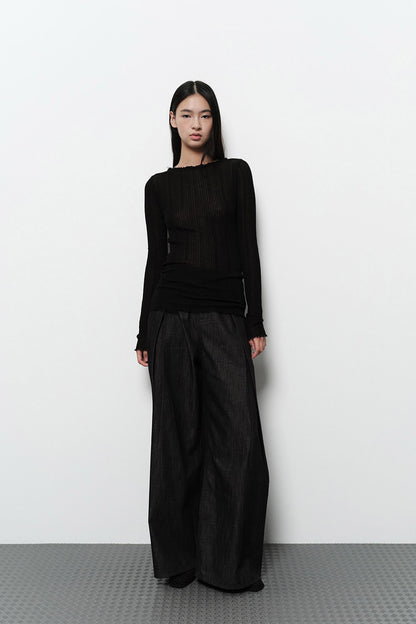 RELAXED WIDE DENIM PANTS BLACK