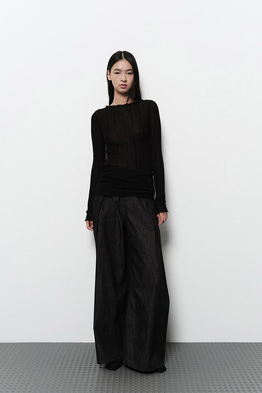 RELAXED WIDE DENIM PANTS BLACK