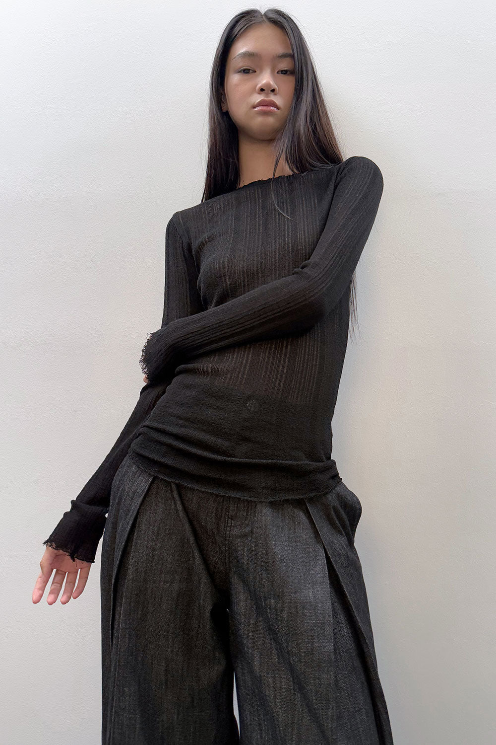 RELAXED WIDE DENIM PANTS BLACK