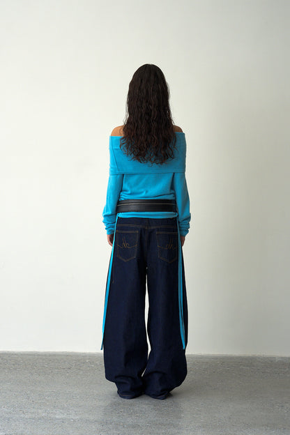 Off-Shoulder Folded Collar Cardigan (Cashmere100%)