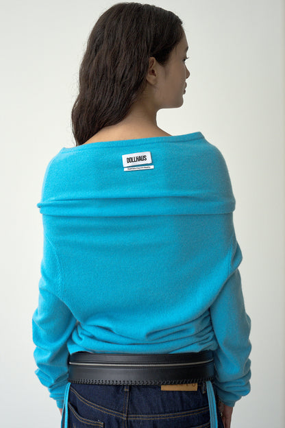 Off-Shoulder Folded Collar Cardigan (Cashmere100%)