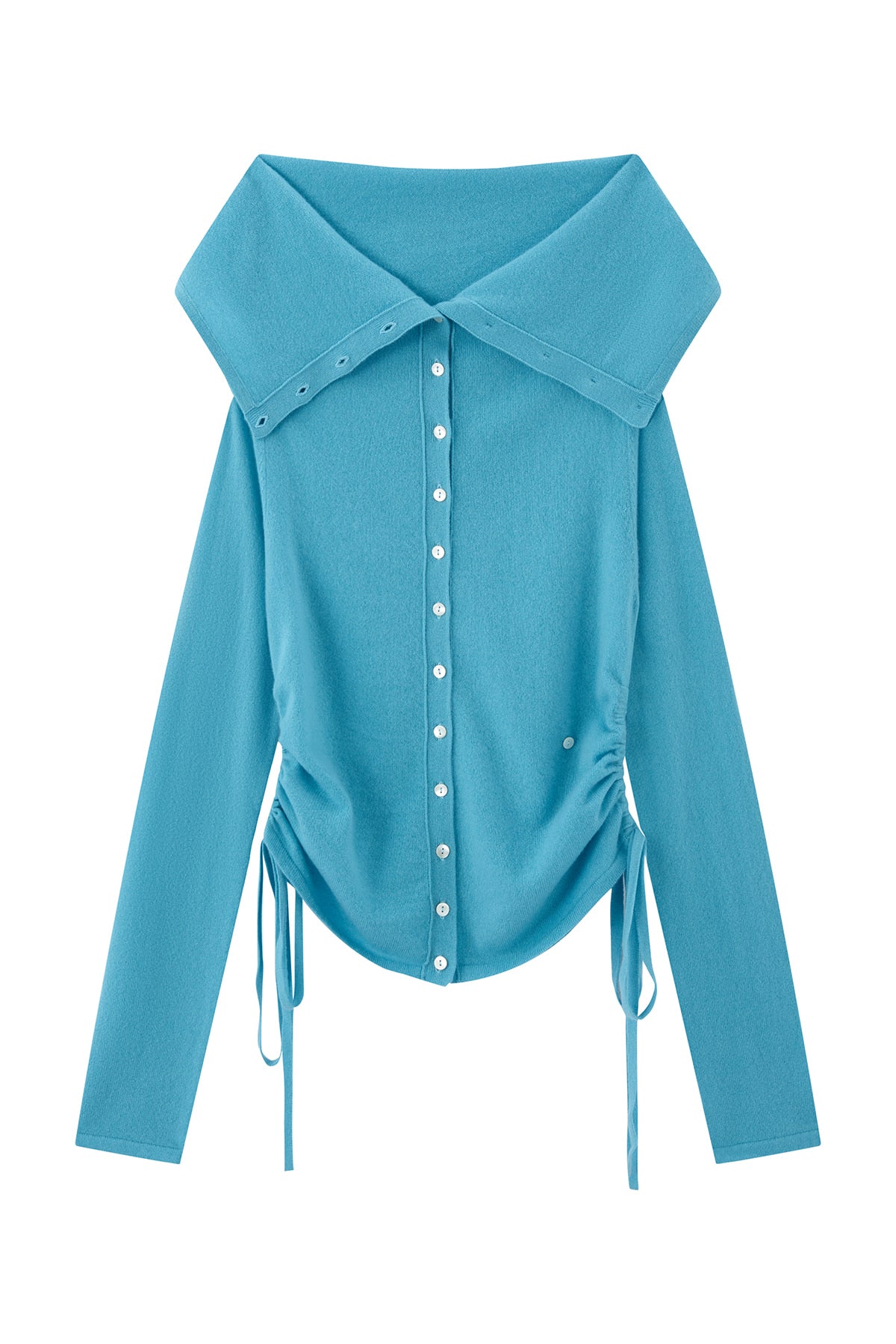 Off-Shoulder Folded Collar Cardigan (Cashmere100%)