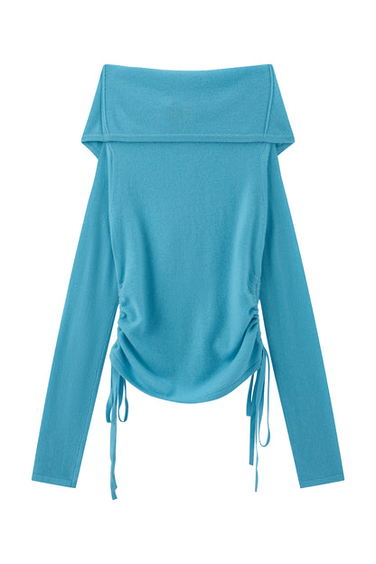 Off-Shoulder Folded Collar Cardigan (Cashmere100%)