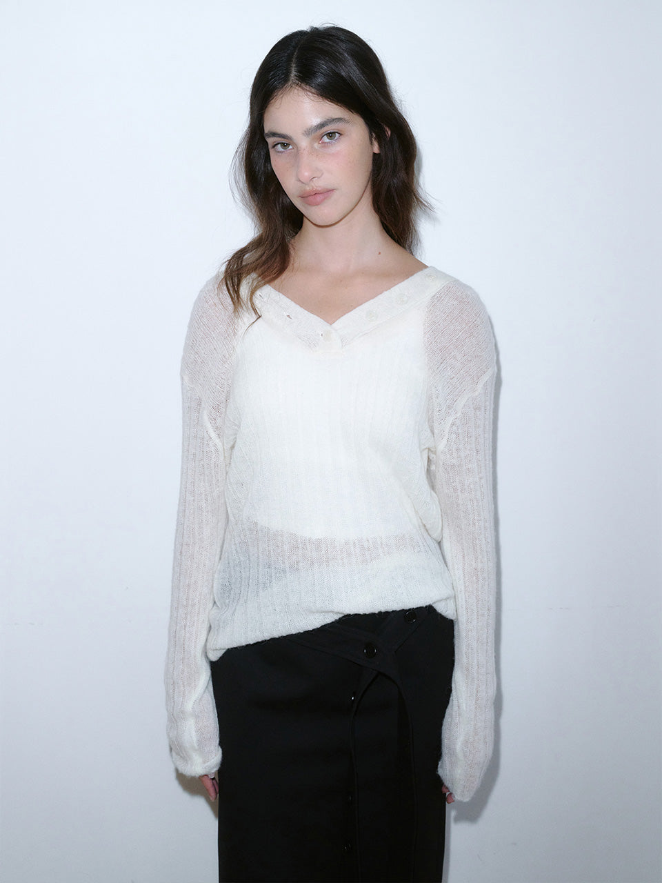 Kijun WOMEN Two-Way Buttons Cardigan Ivory