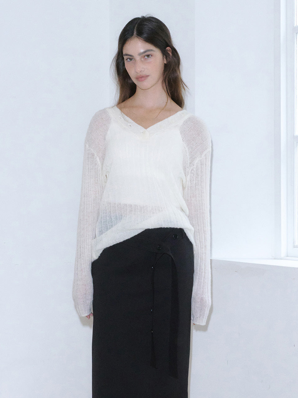 Kijun WOMEN Two-Way Buttons Cardigan Ivory